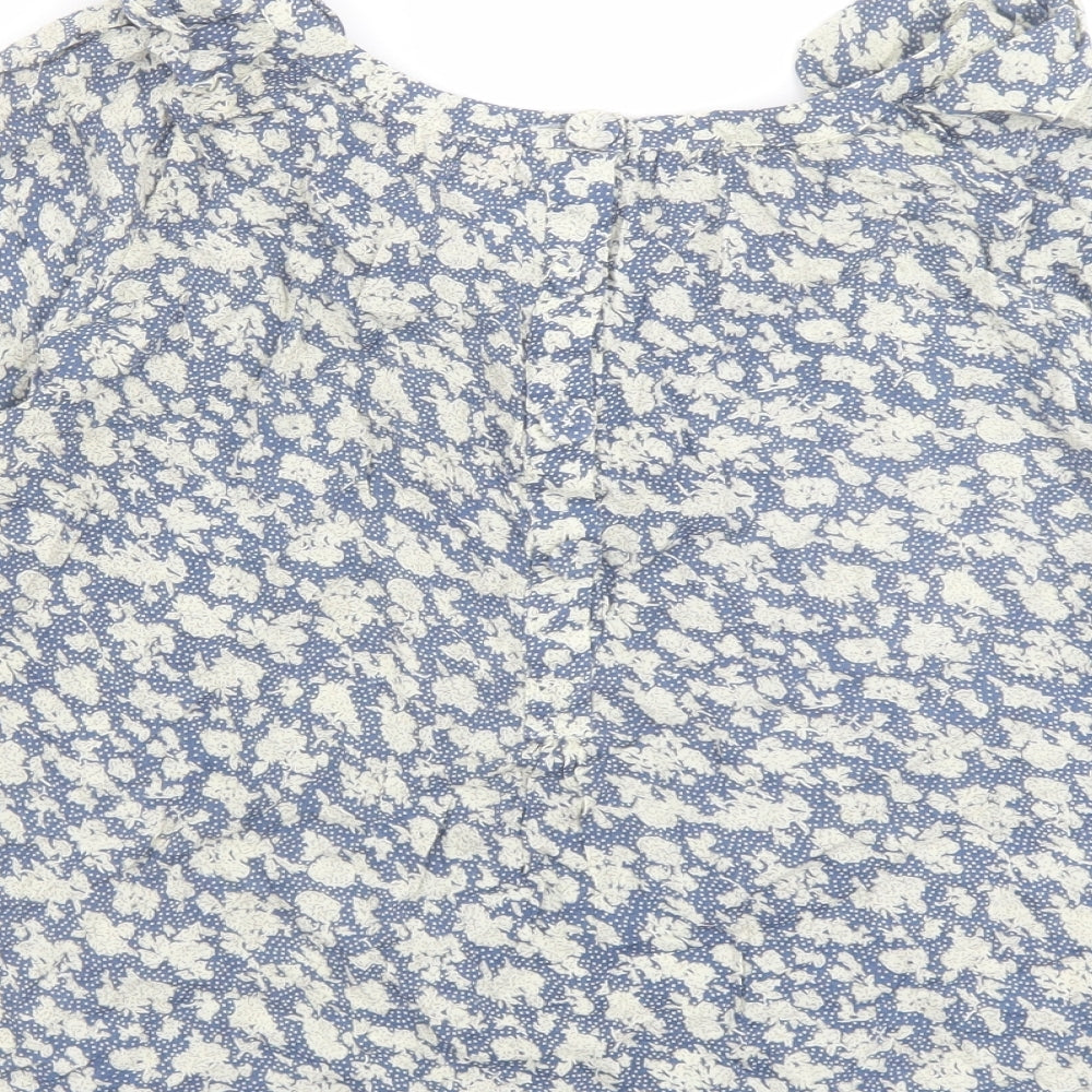 Phase Eight Womens Blue Floral Viscose Basic Blouse Size 14 Boat Neck
