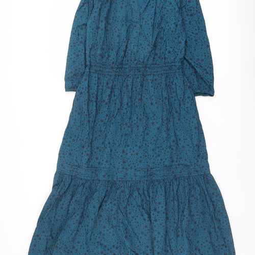 Joules Womens Blue Geometric Cotton Maxi Size 14 V-Neck Pullover - Star pattern
