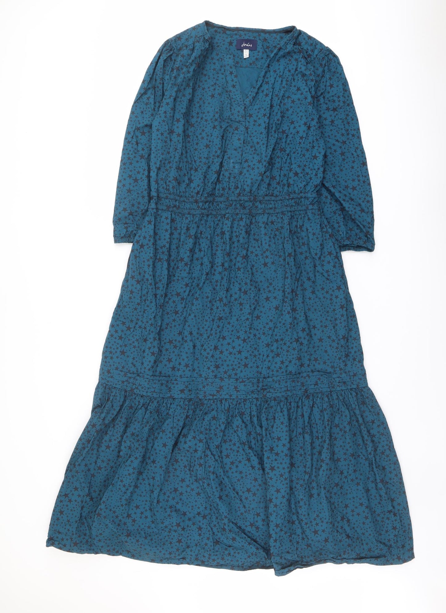 Joules Womens Blue Geometric Cotton Maxi Size 14 V-Neck Pullover - Star pattern
