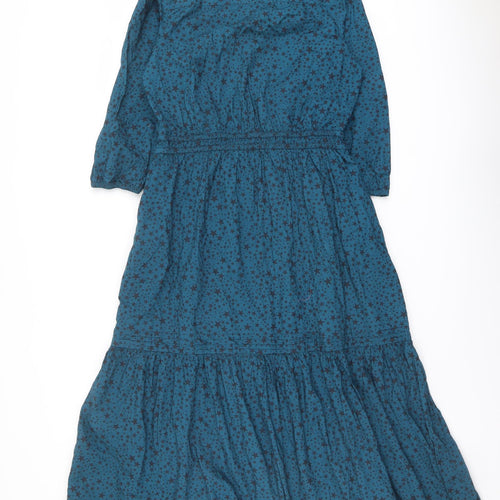 Joules Womens Blue Geometric Cotton Maxi Size 14 V-Neck Pullover - Star pattern