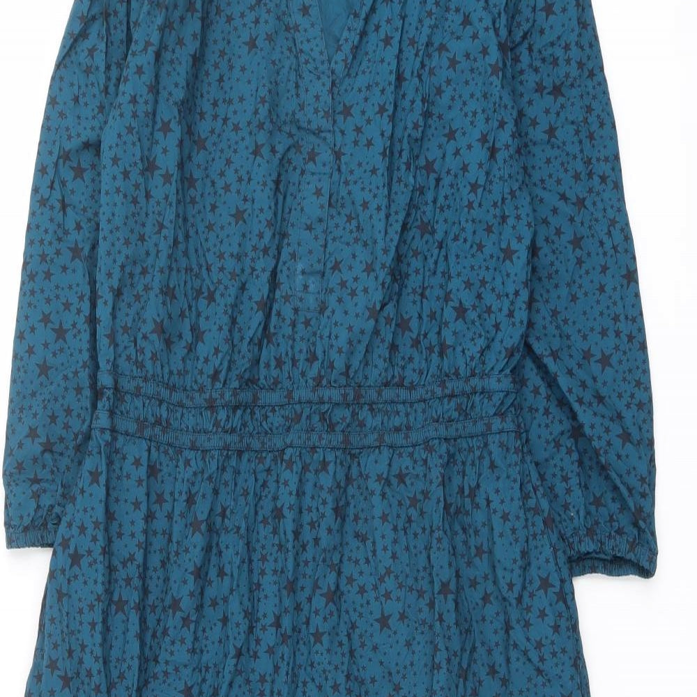Joules Womens Blue Geometric Cotton Maxi Size 14 V-Neck Pullover - Star pattern