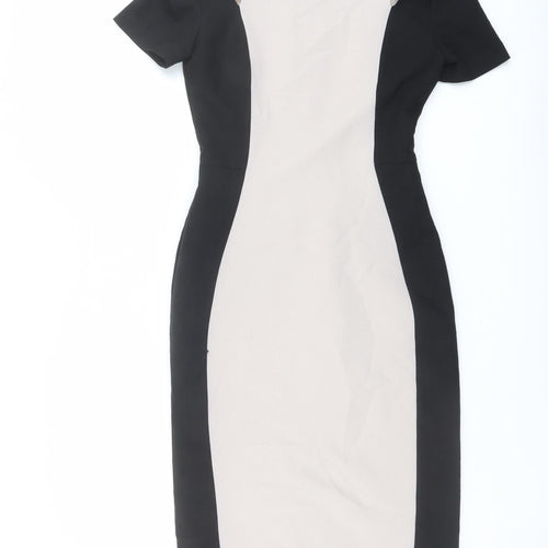 Miss Selfridge Womens Black Colourblock Polyester Pencil Dress Size 6 Round Neck Zip - Cold Shoulder