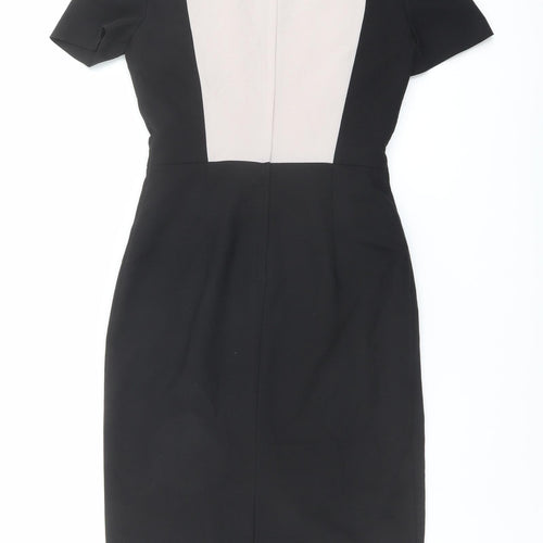 Miss Selfridge Womens Black Colourblock Polyester Pencil Dress Size 6 Round Neck Zip - Cold Shoulder
