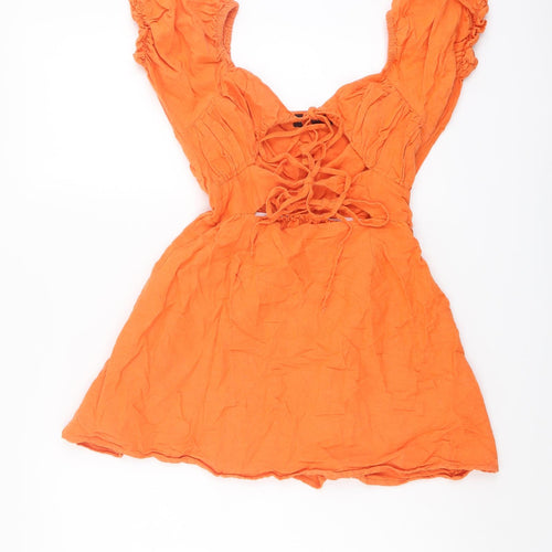 PRETTYLITTLETHING Womens Orange Viscose Basic Blouse Size 6 Scoop Neck