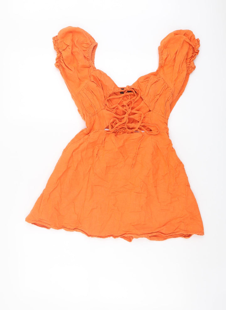 PRETTYLITTLETHING Womens Orange Viscose Basic Blouse Size 6 Scoop Neck