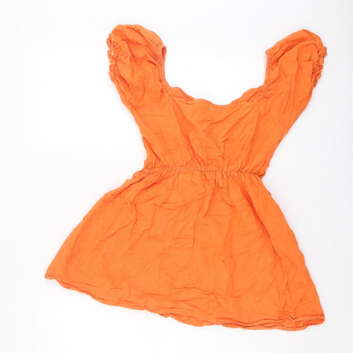 PRETTYLITTLETHING Womens Orange Viscose Basic Blouse Size 6 Scoop Neck