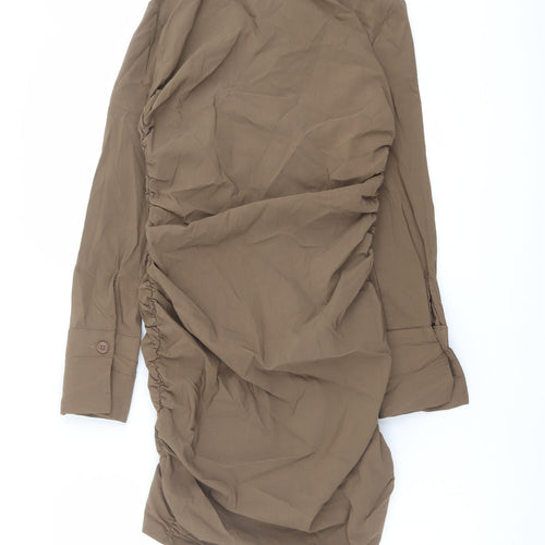 Zara Womens Brown Viscose Bodycon Size M Collared Button