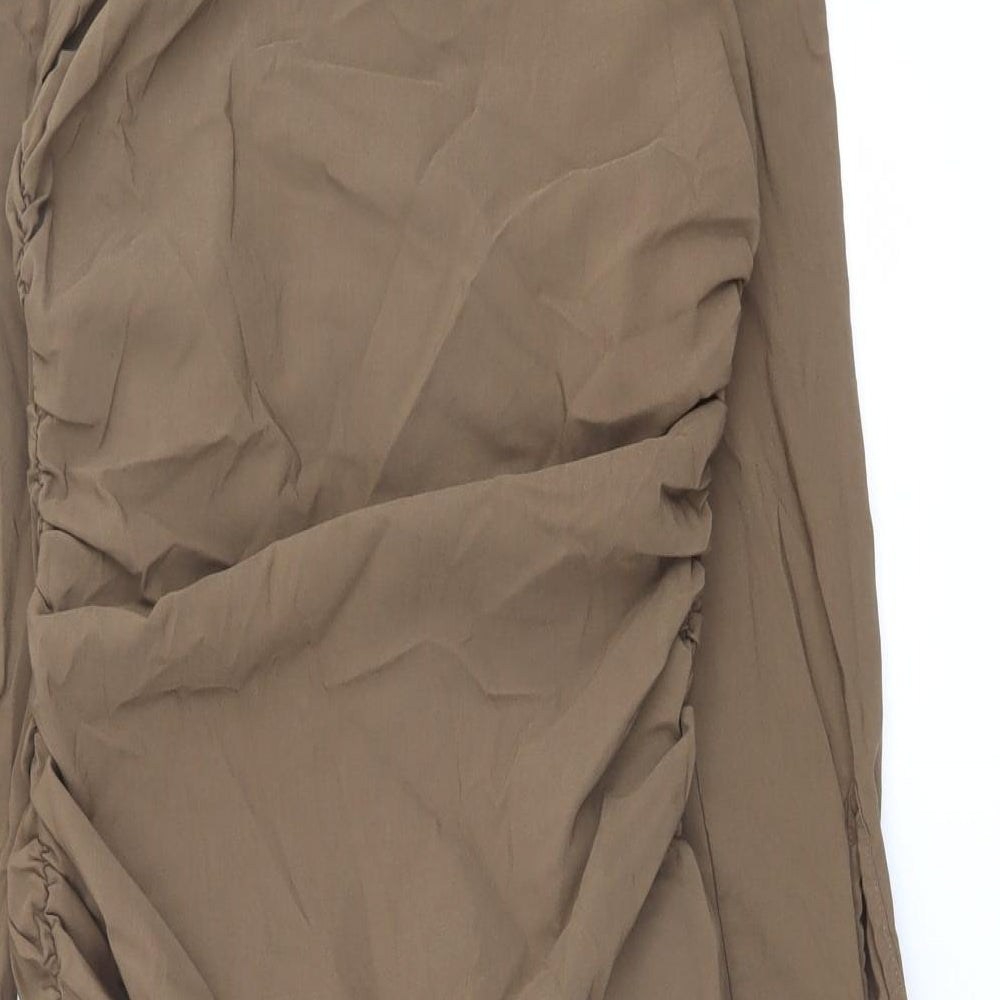 Zara Womens Brown Viscose Bodycon Size M Collared Button