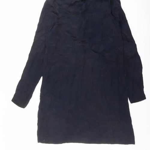 H&M Womens Blue Geometric Viscose A-Line Size 10 Round Neck Button
