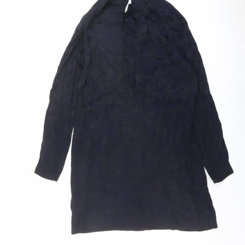 H&M Womens Blue Geometric Viscose A-Line Size 10 Round Neck Button