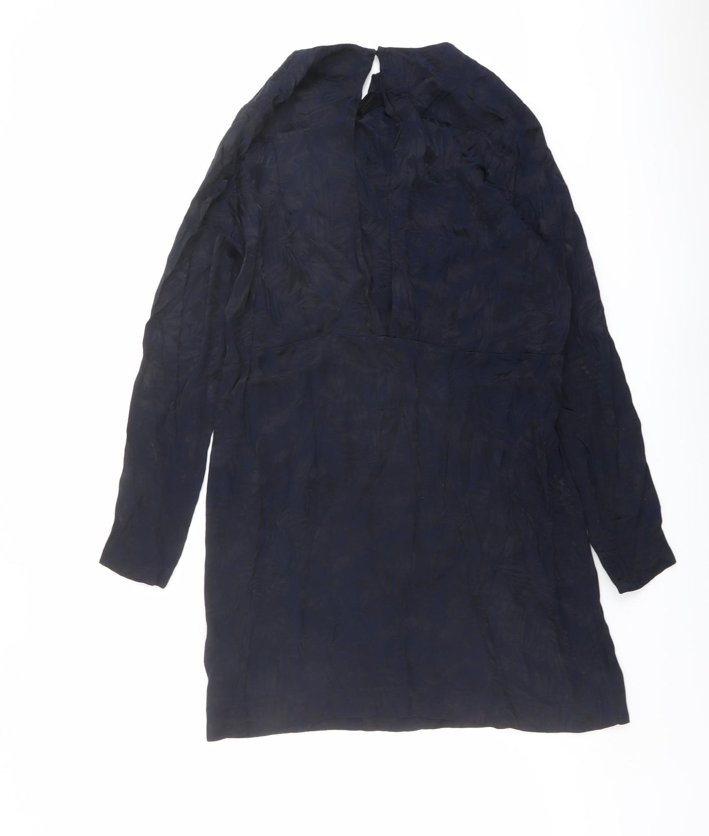 H&M Womens Blue Geometric Viscose A-Line Size 10 Round Neck Button