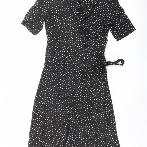 NEXT Womens Black Polka Dot Viscose Wrap Dress Size 6 V-Neck Pullover