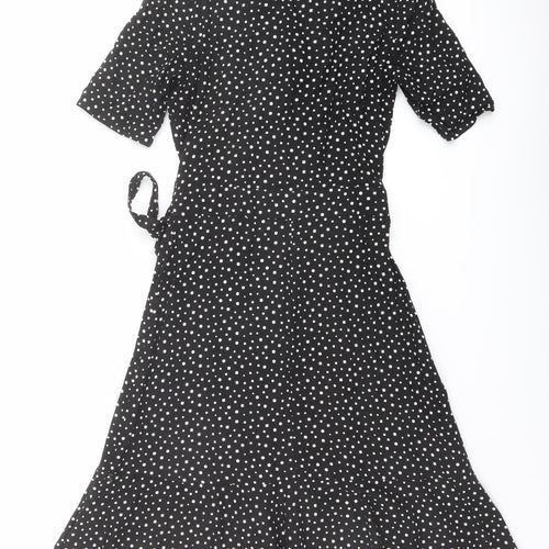 NEXT Womens Black Polka Dot Viscose Wrap Dress Size 6 V-Neck Pullover