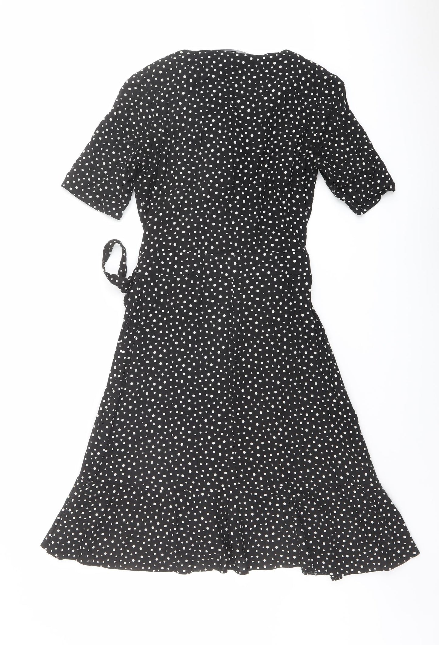 NEXT Womens Black Polka Dot Viscose Wrap Dress Size 6 V-Neck Pullover