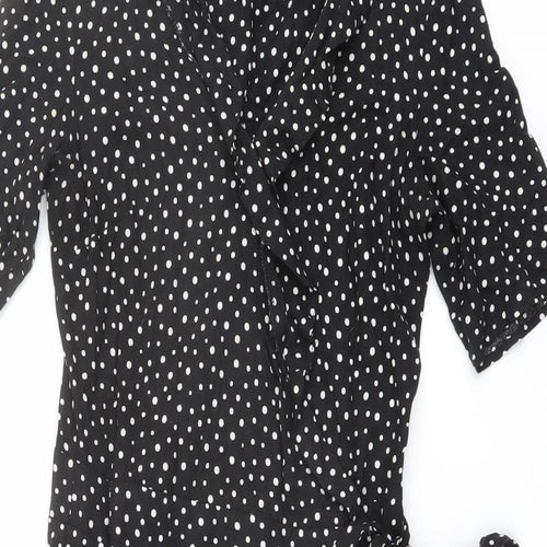 NEXT Womens Black Polka Dot Viscose Wrap Dress Size 6 V-Neck Pullover