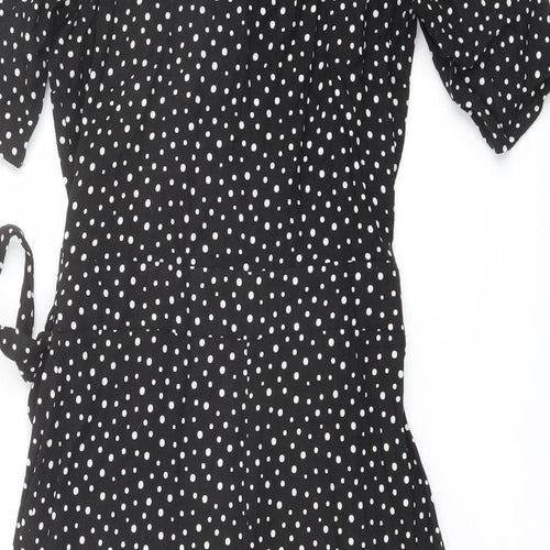 NEXT Womens Black Polka Dot Viscose Wrap Dress Size 6 V-Neck Pullover