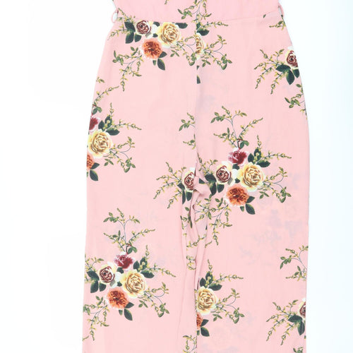 Quiz Womens Pink Floral Polyester Jumpsuit One-Piece Size 6 Zip