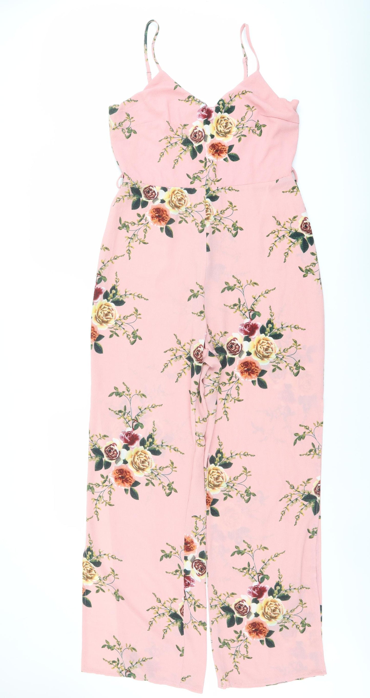 Quiz Womens Pink Floral Polyester Jumpsuit One-Piece Size 6 Zip