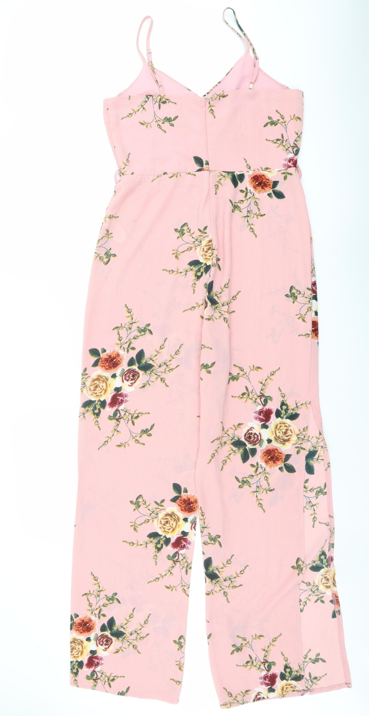Quiz Womens Pink Floral Polyester Jumpsuit One-Piece Size 6 Zip