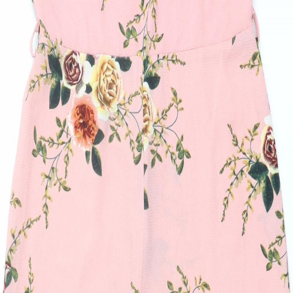 Quiz Womens Pink Floral Polyester Jumpsuit One-Piece Size 6 Zip