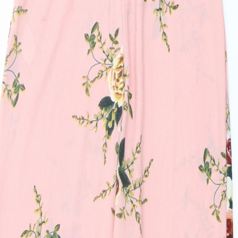 Quiz Womens Pink Floral Polyester Jumpsuit One-Piece Size 6 Zip