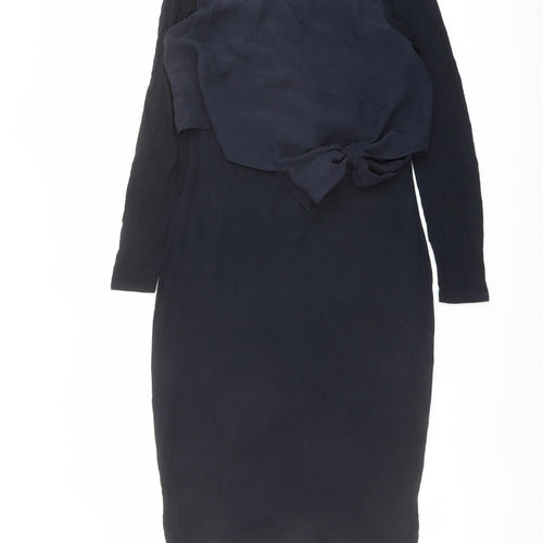 Mint Velvet Womens Blue Polyester Pencil Dress Size 10 Boat Neck Zip