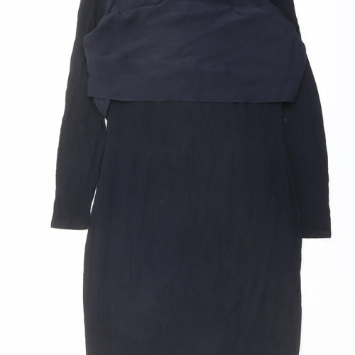 Mint Velvet Womens Blue Polyester Pencil Dress Size 10 Boat Neck Zip