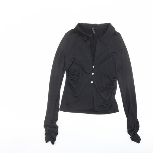 As You Womens Black Polyester Basic Button-Up Size 10 Collared - Ruched Detail