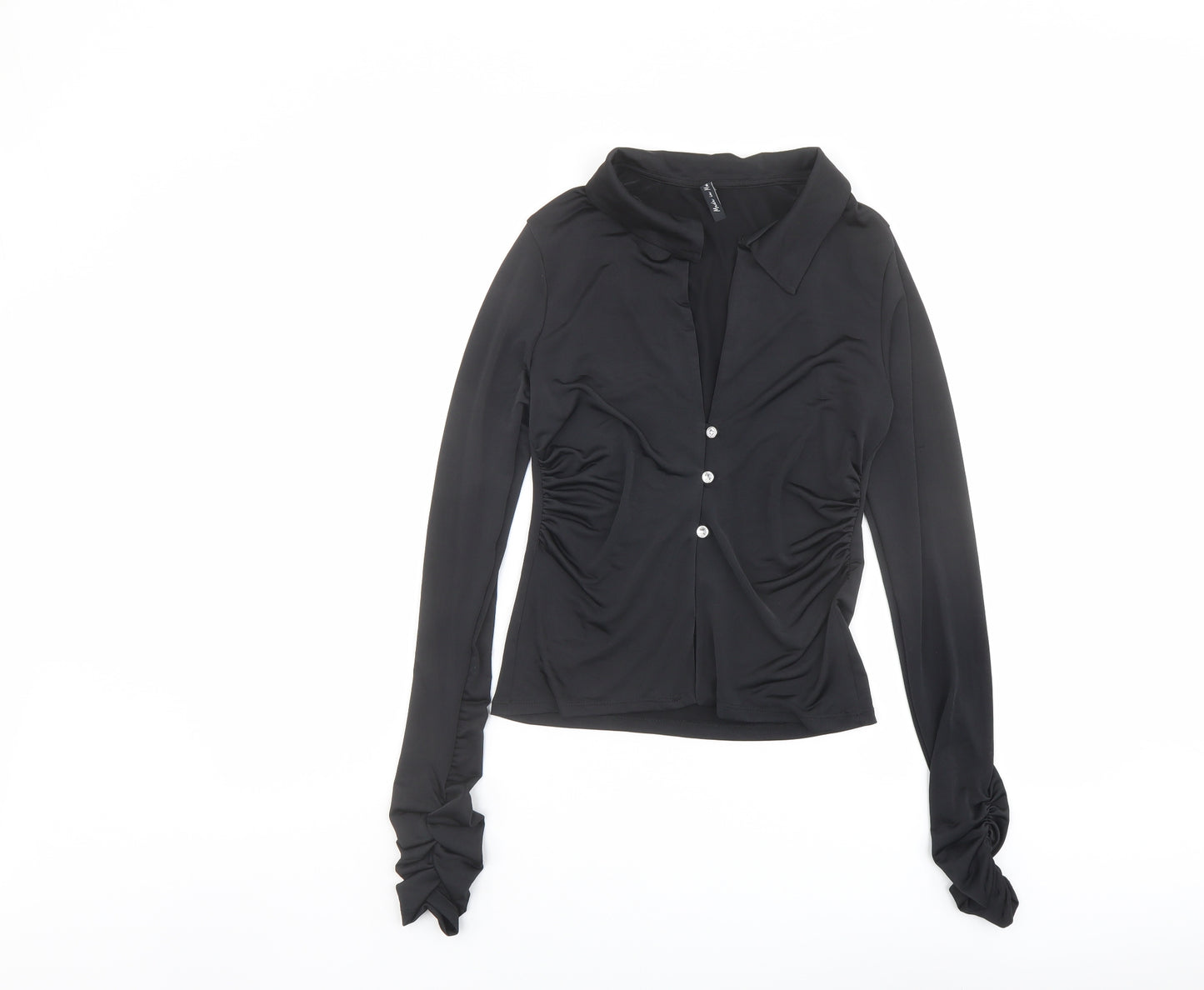 As You Womens Black Polyester Basic Button-Up Size 10 Collared - Ruched Detail