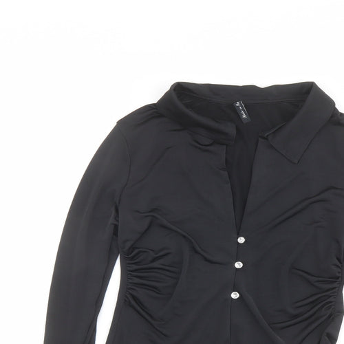 As You Womens Black Polyester Basic Button-Up Size 10 Collared - Ruched Detail