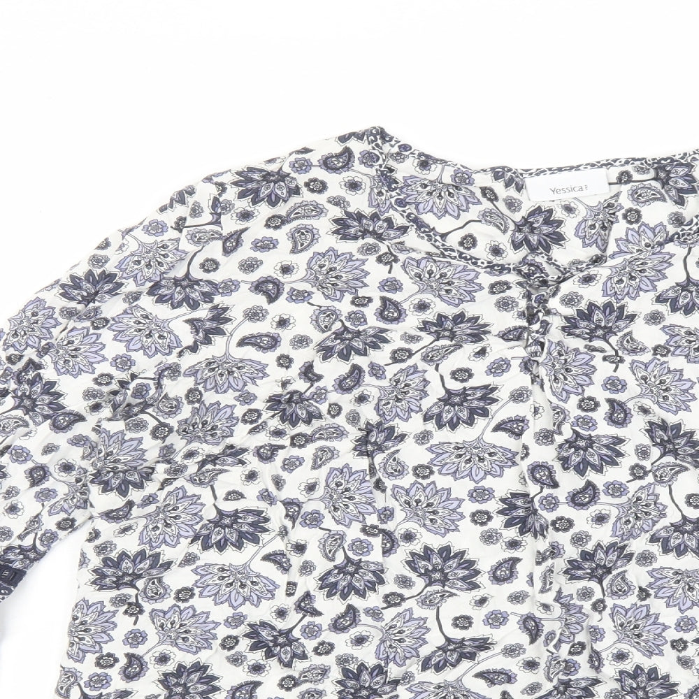 Yessica Womens Blue Geometric Viscose Basic Blouse Size 16 Boat Neck