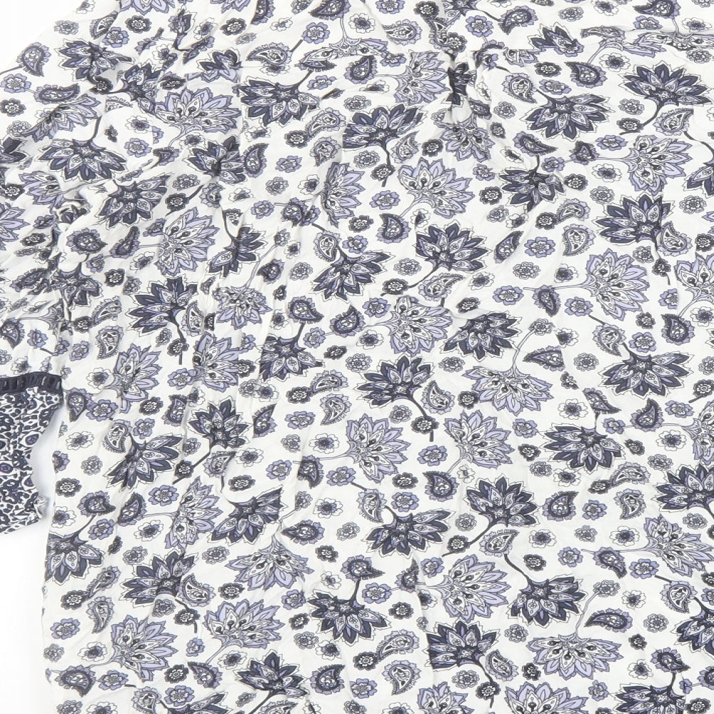 Yessica Womens Blue Geometric Viscose Basic Blouse Size 16 Boat Neck