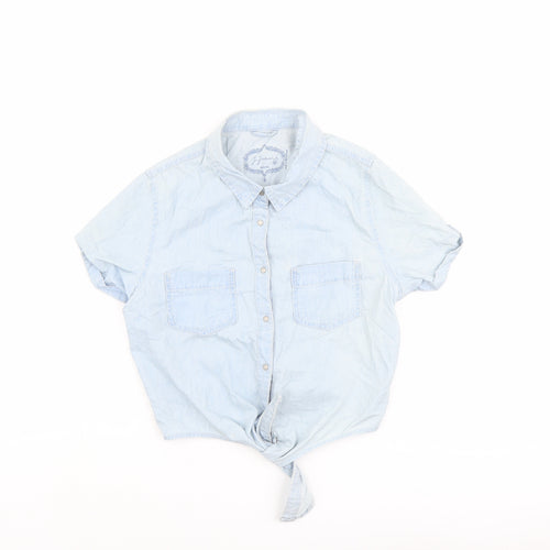 Jennyfer Womens Blue Cotton Cropped Button-Up Size S Collared - Tie Front