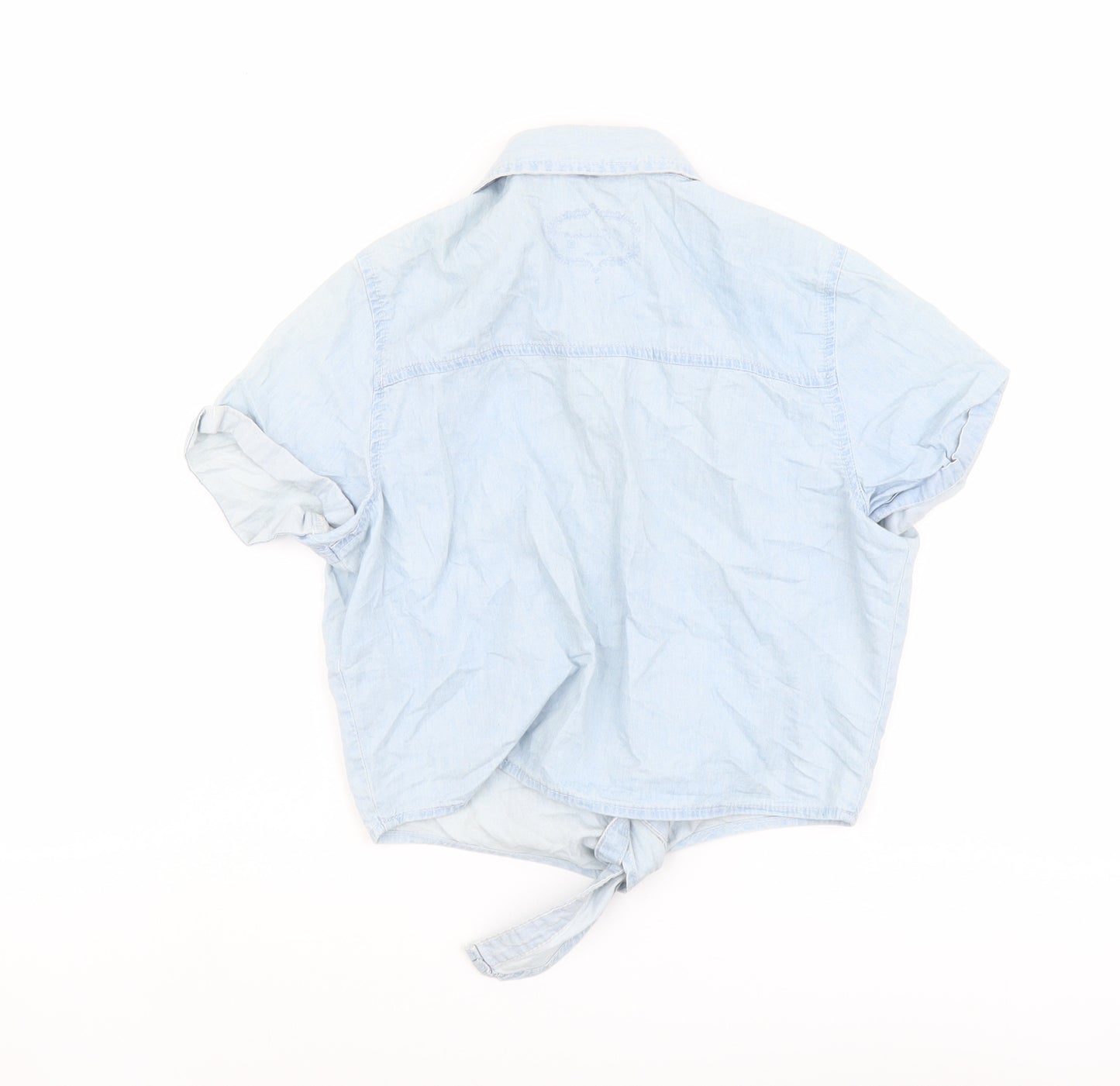 Jennyfer Womens Blue Cotton Cropped Button-Up Size S Collared - Tie Front