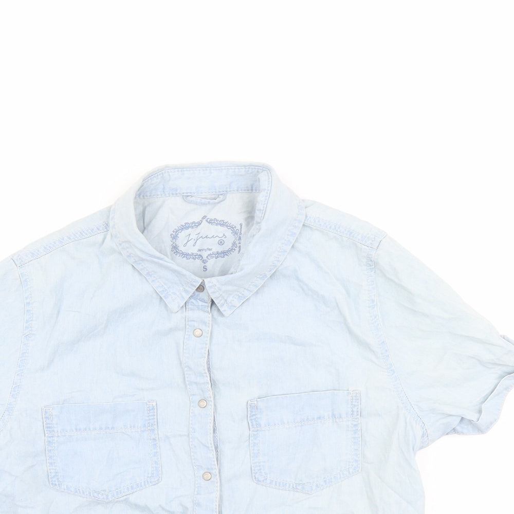 Jennyfer Womens Blue Cotton Cropped Button-Up Size S Collared - Tie Front