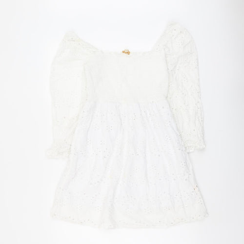 Rebbelion Womens White Geometric Cotton Trapeze & Swing Size M Off the Shoulder Pullover
