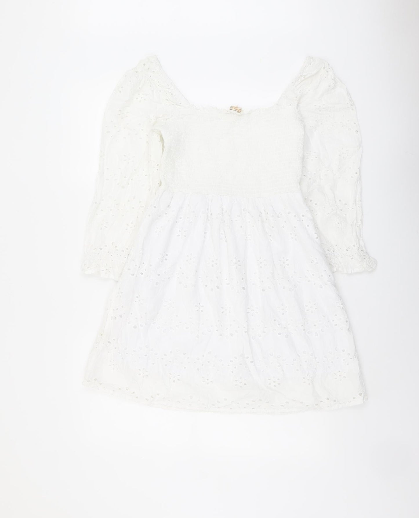 Rebbelion Womens White Geometric Cotton Trapeze & Swing Size M Off the Shoulder Pullover