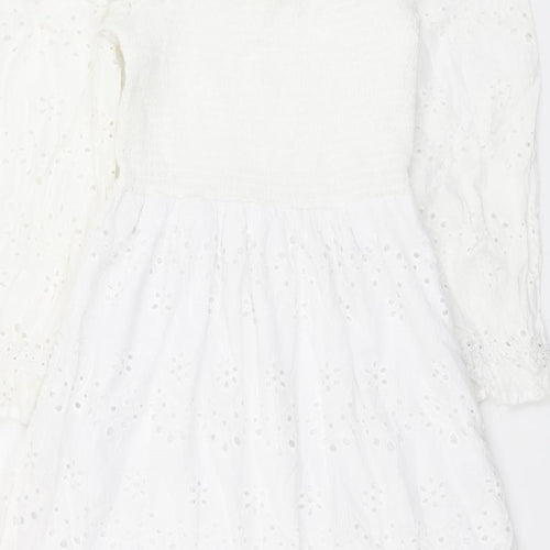 Rebbelion Womens White Geometric Cotton Trapeze & Swing Size M Off the Shoulder Pullover