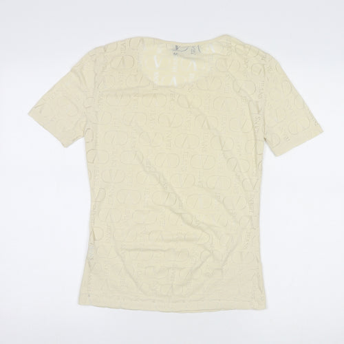 Valentino Jeans Womens Ivory Geometric Cotton Basic T-Shirt Size S Round Neck