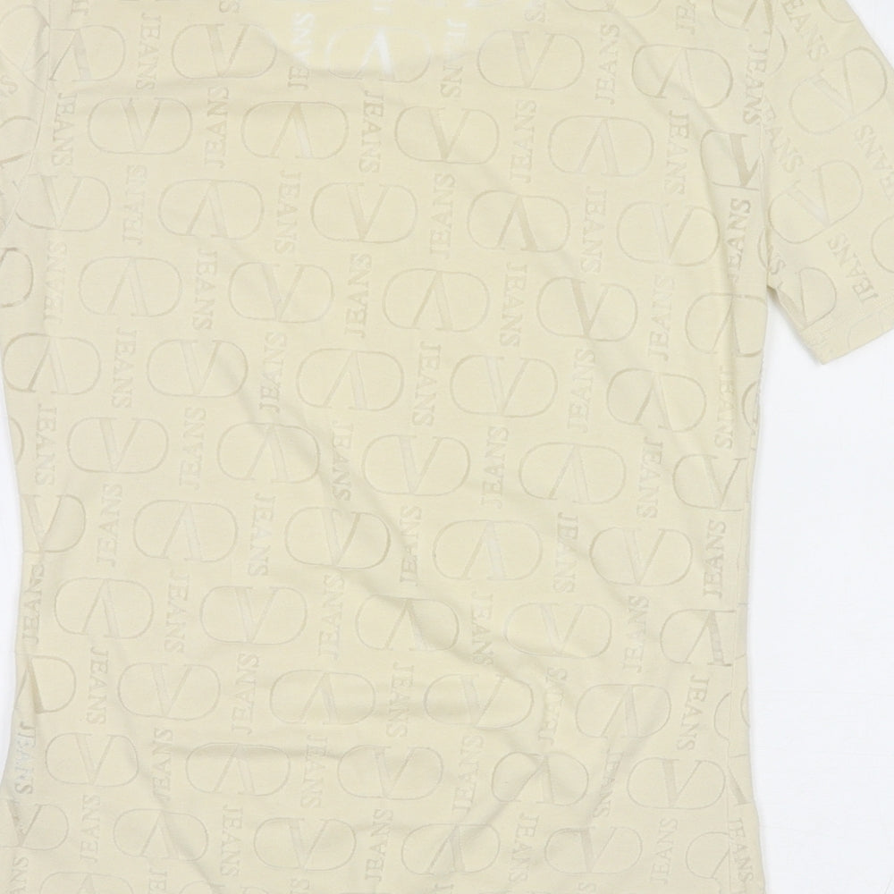Valentino Jeans Womens Ivory Geometric Cotton Basic T-Shirt Size S Round Neck