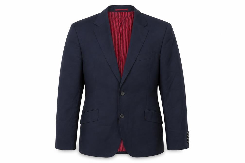 Front view of Marks & Spencer men’s blue wool jacket suit jacket, size 40, regular