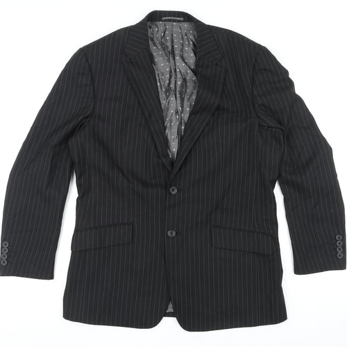 Skopes Mens Black Striped Polyester Jacket Suit Jacket Size 40 Regular