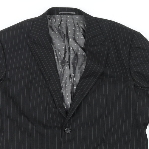 Skopes Mens Black Striped Polyester Jacket Suit Jacket Size 40 Regular