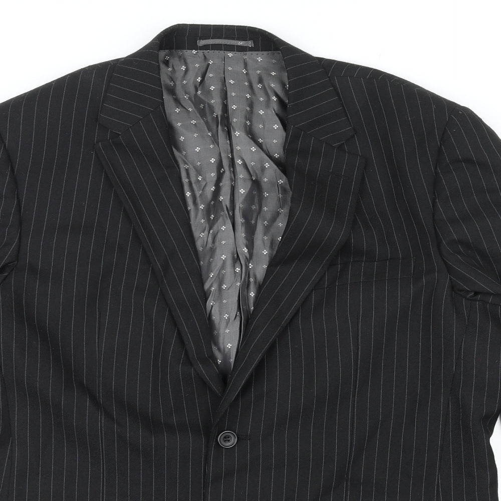 Skopes Mens Black Striped Polyester Jacket Suit Jacket Size 40 Regular
