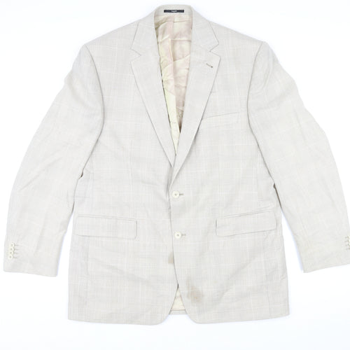 Bugatti Mens Beige Plaid Wool Jacket Suit Jacket Size 54 Regular
