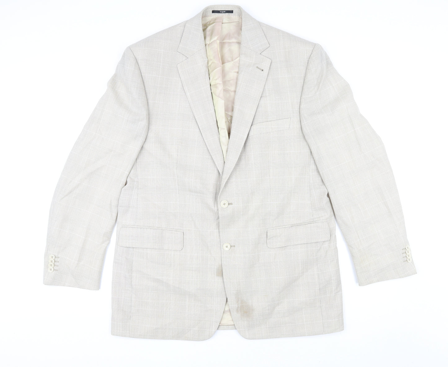 Bugatti Mens Beige Plaid Wool Jacket Suit Jacket Size 54 Regular