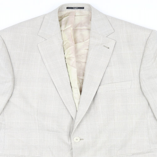 Bugatti Mens Beige Plaid Wool Jacket Suit Jacket Size 54 Regular