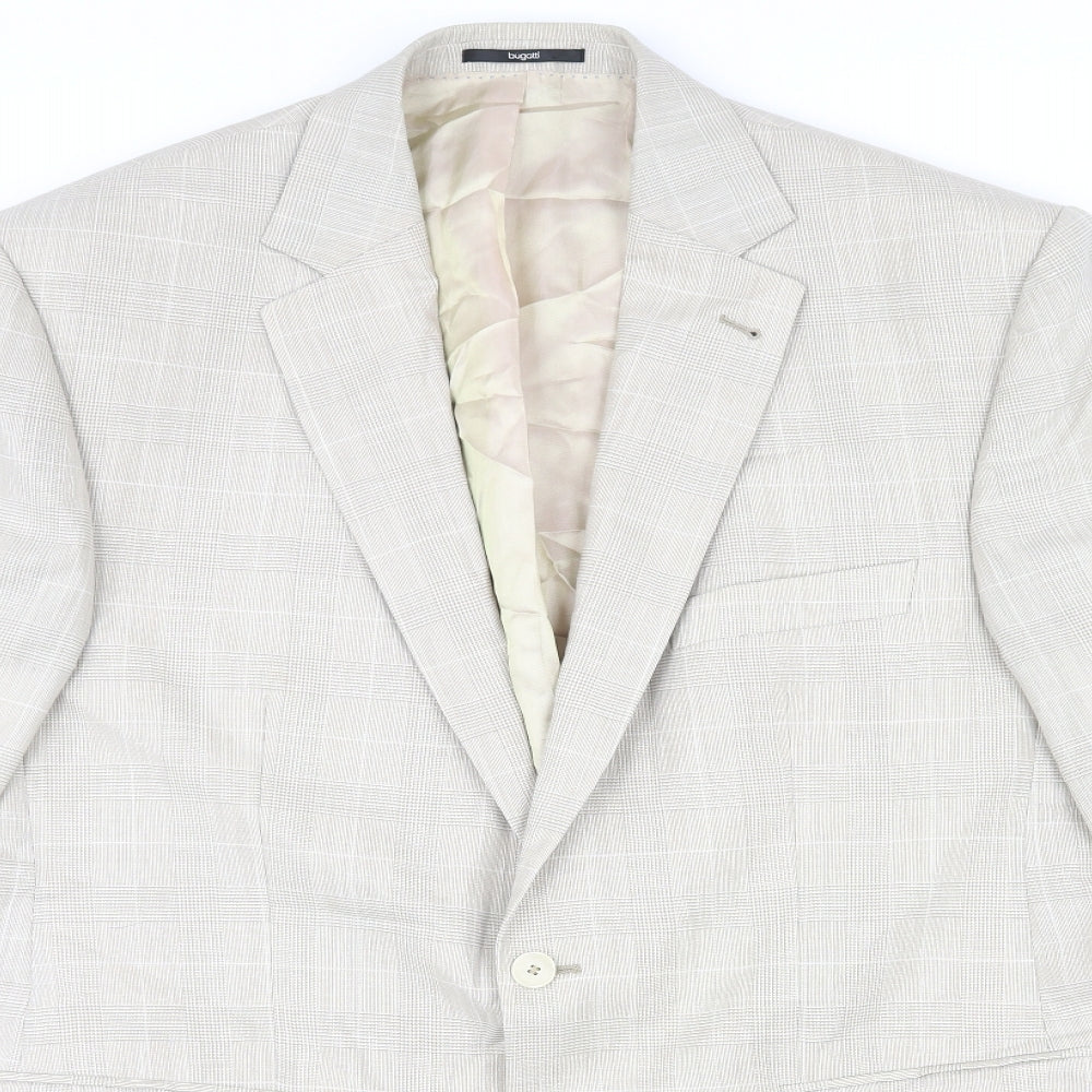 Bugatti Mens Beige Plaid Wool Jacket Suit Jacket Size 54 Regular