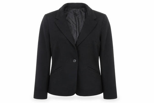 Front view of Oasis women’s black jacket blazer, size UK 10, button