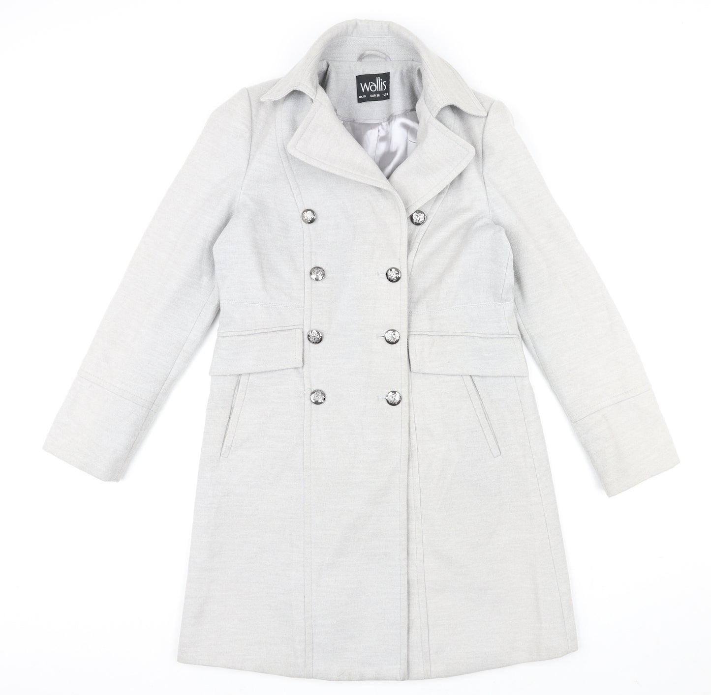 Wallis Womens Grey Pea Coat Coat Size 10 Button